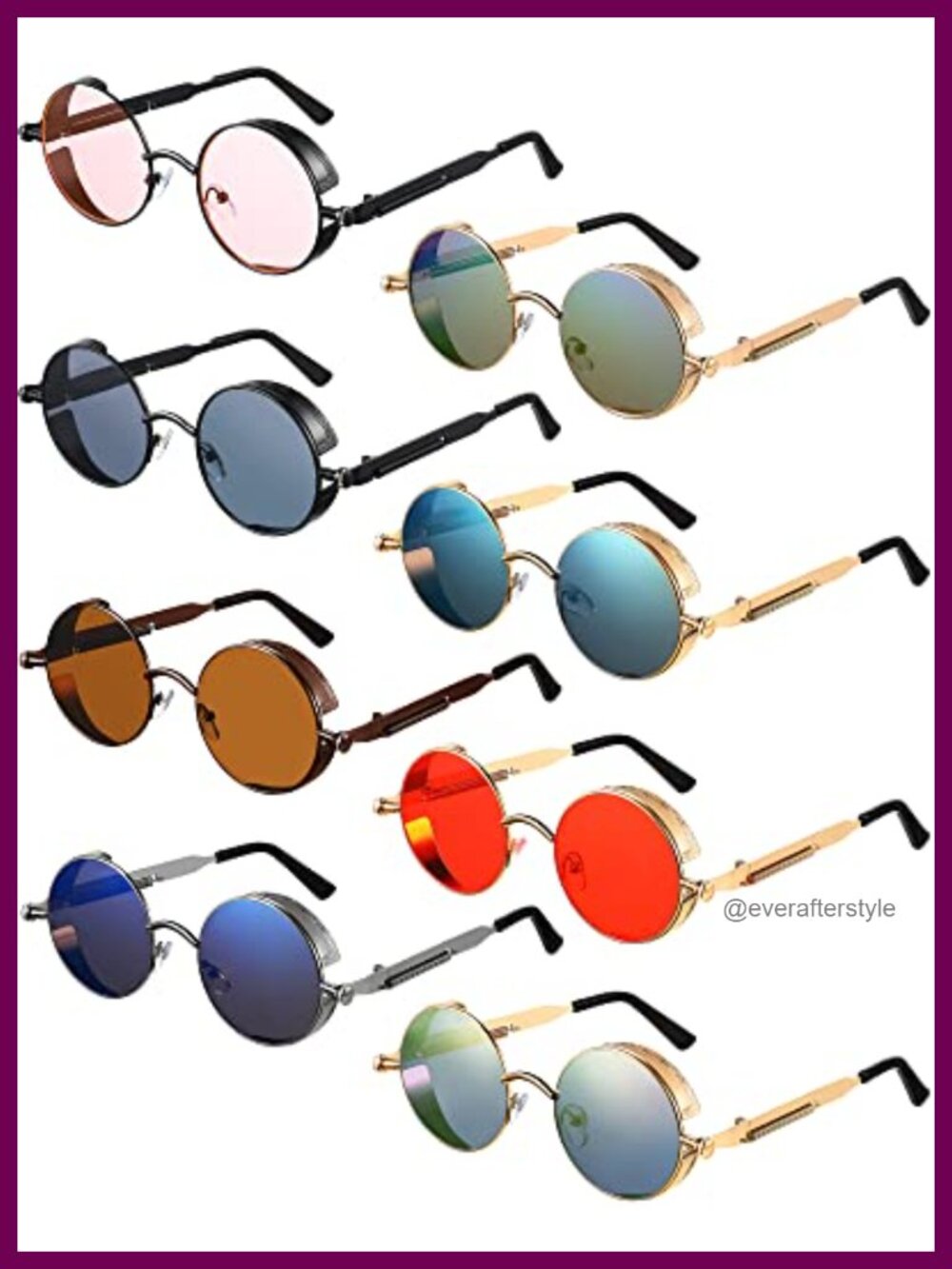 8 Pc Retro Round Steampunk Sunglasses Metal Frame Unisex Punk